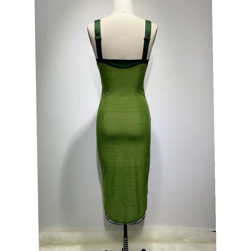 image-Army Green Sling Slim Temperament Dress