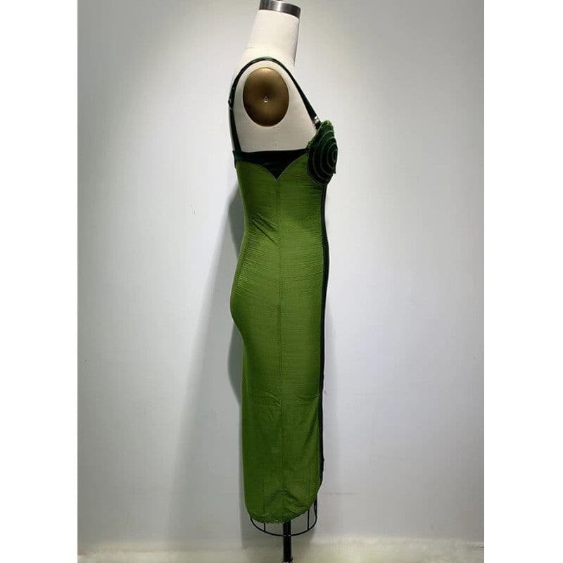 image-Army Green Sling Slim Temperament Dress