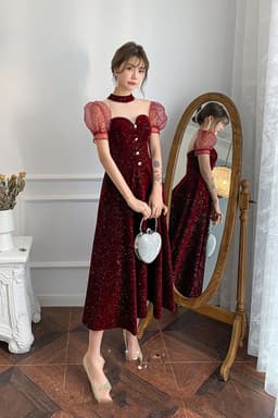 image-Noble Wine Red Velvet Toast Bridal Gown