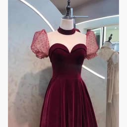 image-Noble Wine Red Velvet Toast Bridal Gown