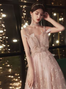 image-Elegant Heavy Industry High Quality Light Luxury Sling Evening Dress