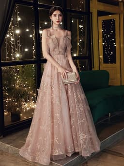 image-Elegant Heavy Industry High Quality Light Luxury Sling Evening Dress
