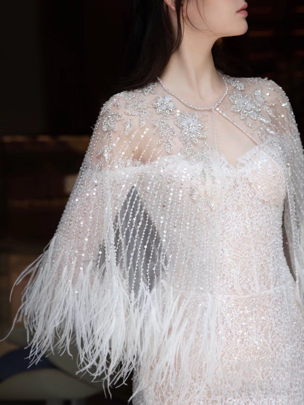 image-Annual Meeting Mermaid Heavy Industry Feather Dress