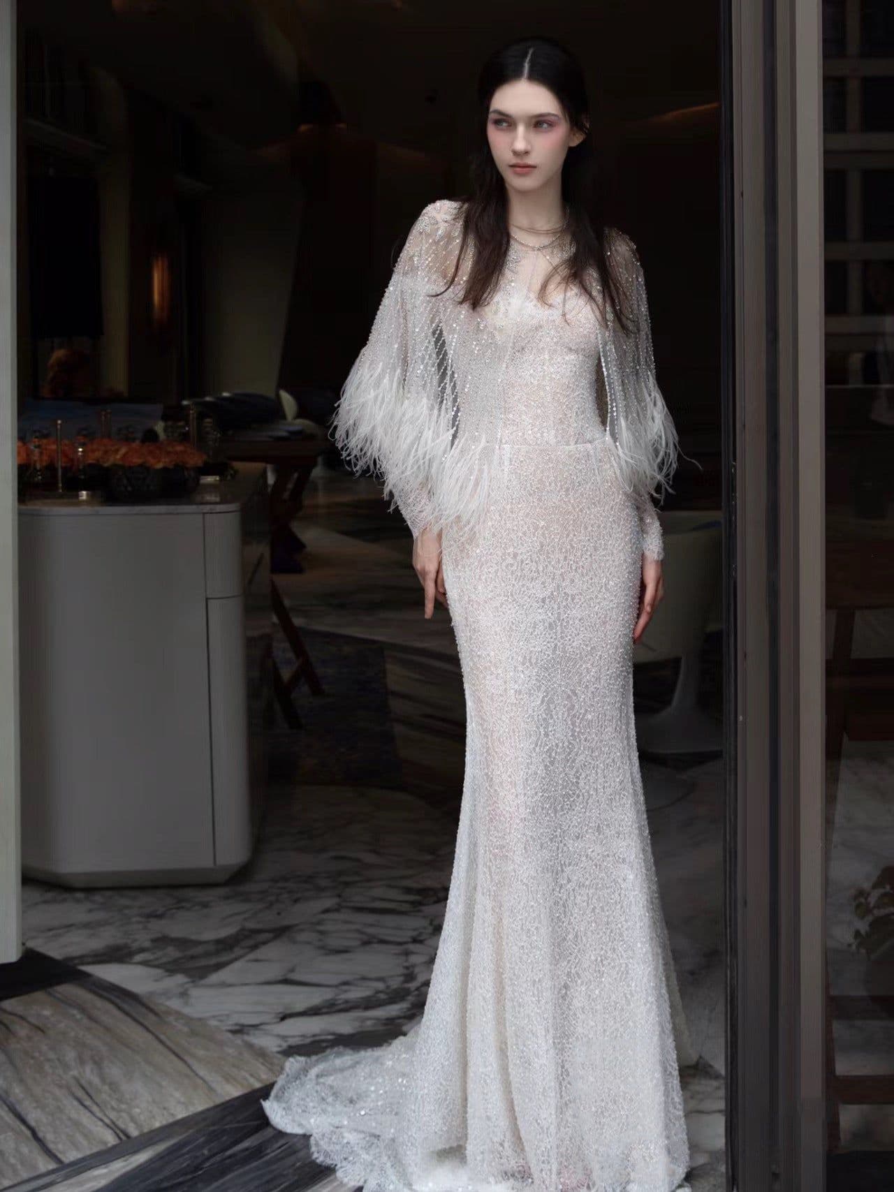 image-Annual Meeting Mermaid Heavy Industry Feather Dress