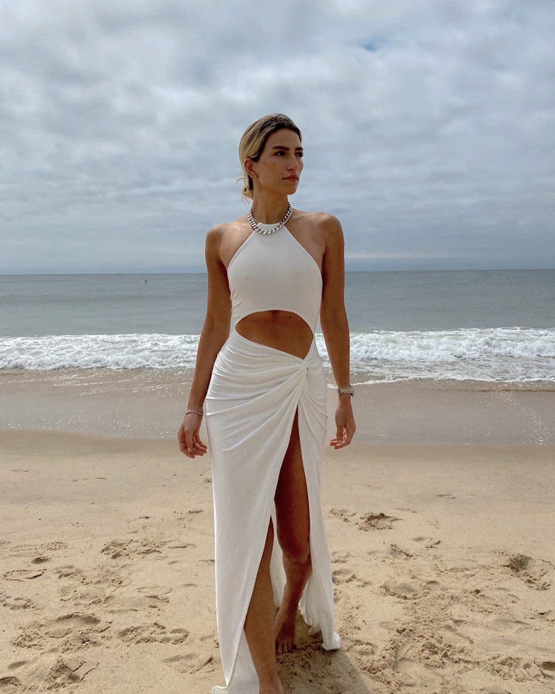 image-Women's Sexy Fashion Halter Neck Cutout Lace-Up Long Skirt