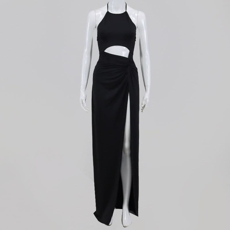 image-Women's Sexy Fashion Halter Neck Cutout Lace-Up Long Skirt