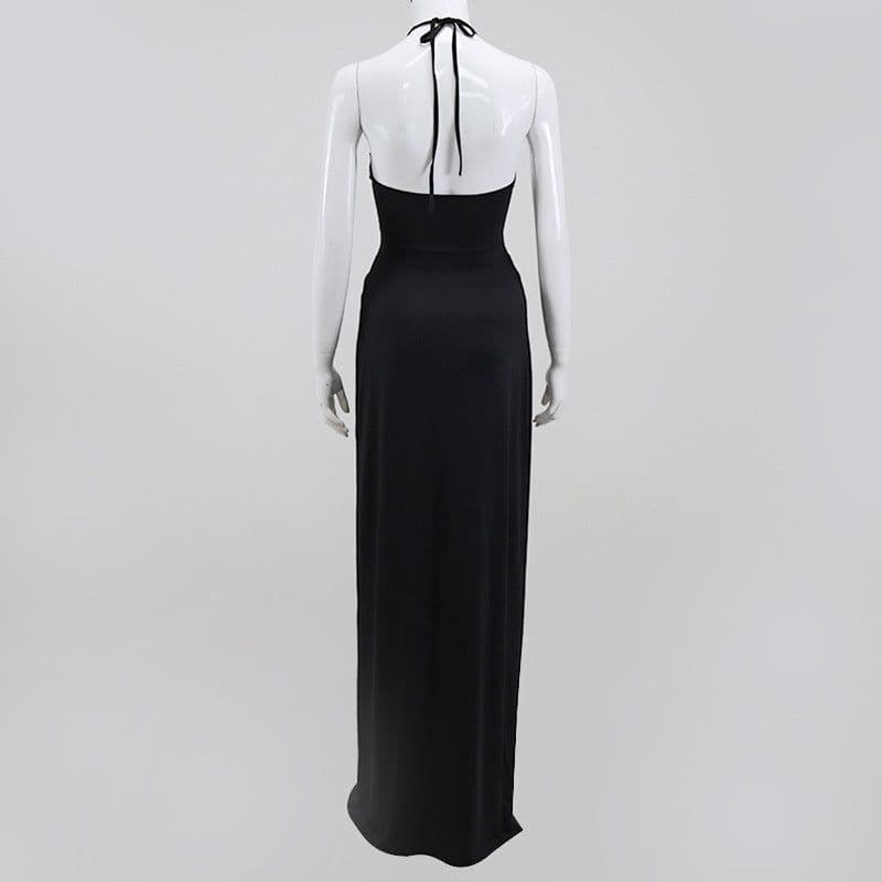image-Women's Sexy Fashion Halter Neck Cutout Lace-Up Long Skirt