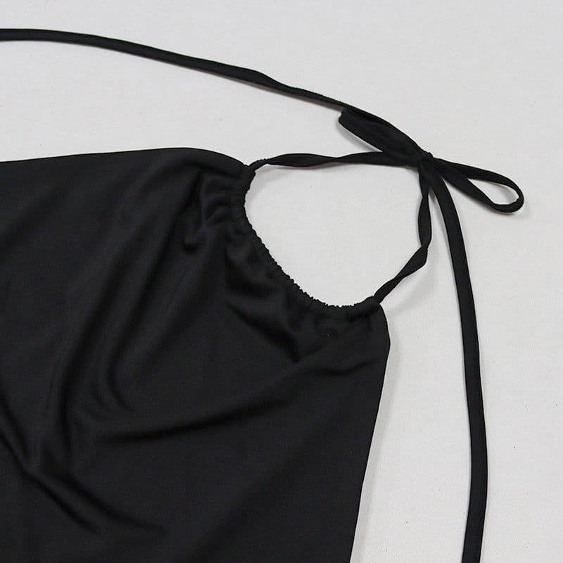 image-Women's Sexy Fashion Halter Neck Cutout Lace-Up Long Skirt