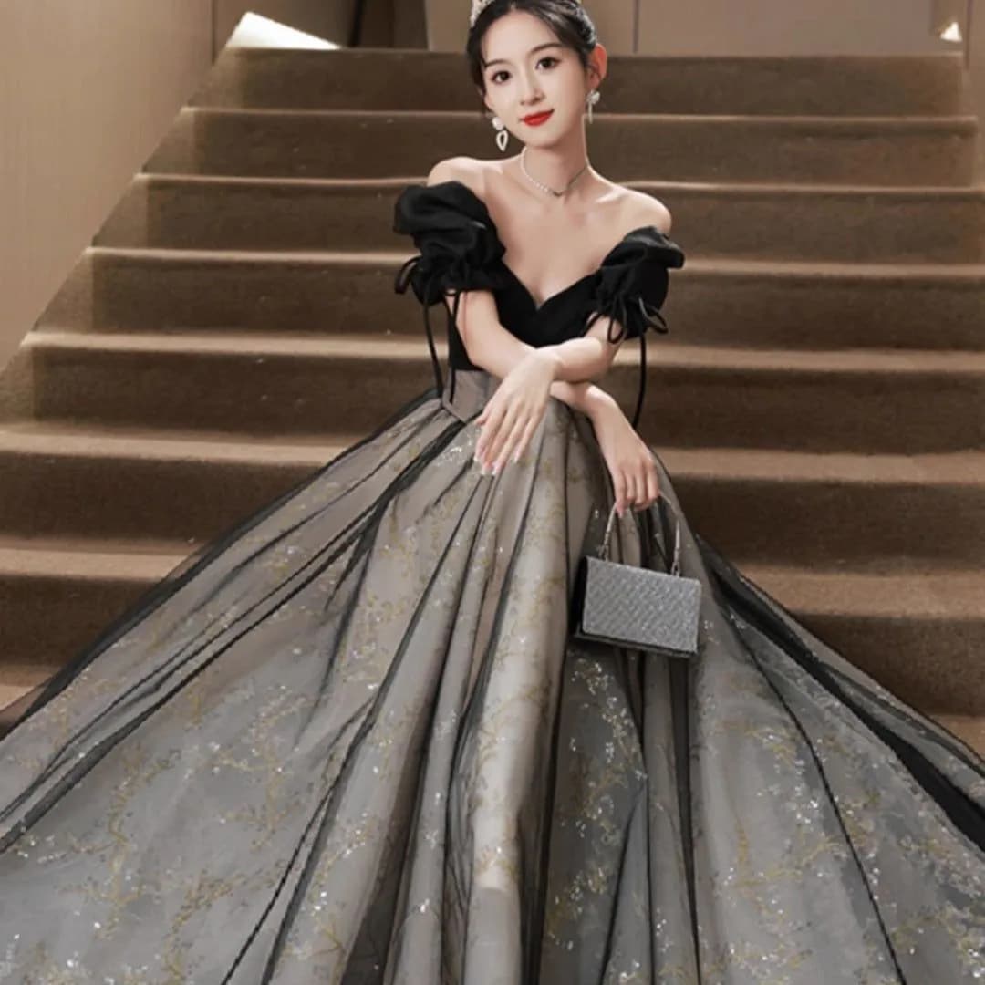 image-Off-shoulder Evening Dress High Sense Annual Birthday Performance Princess Dress