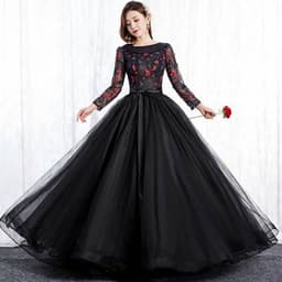 image-Black Park Collar Evening Dress Solo Host Performance, Pettiskirt Long Female