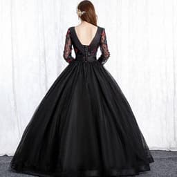image-Black Park Collar Evening Dress Solo Host Performance, Pettiskirt Long Female