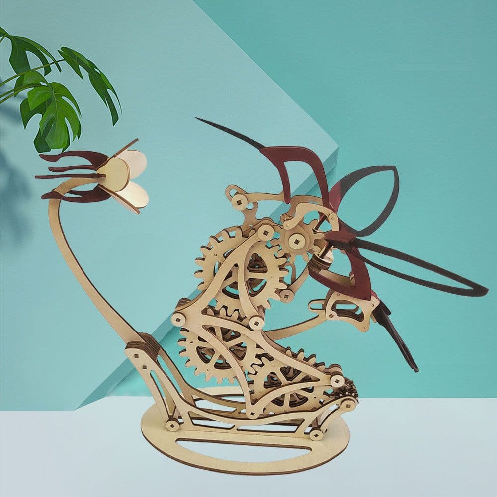 image-Mechanical Hummingbird 3D Stereo Wooden Painting Puzzle Hand-assembled Toys Crafts