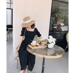 image-Early Spring Over The Knee Design French Retro Bellflower Tea Break Waist Dress