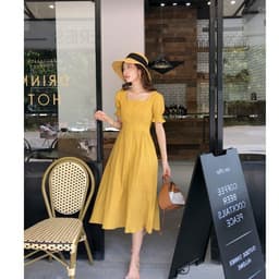 image-Early Spring Over The Knee Design French Retro Bellflower Tea Break Waist Dress