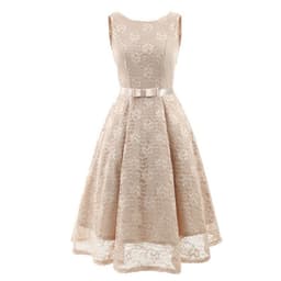 image-Round Neck Sleeveless Sexy Lace Large Length Dress Bridesmaid Dress