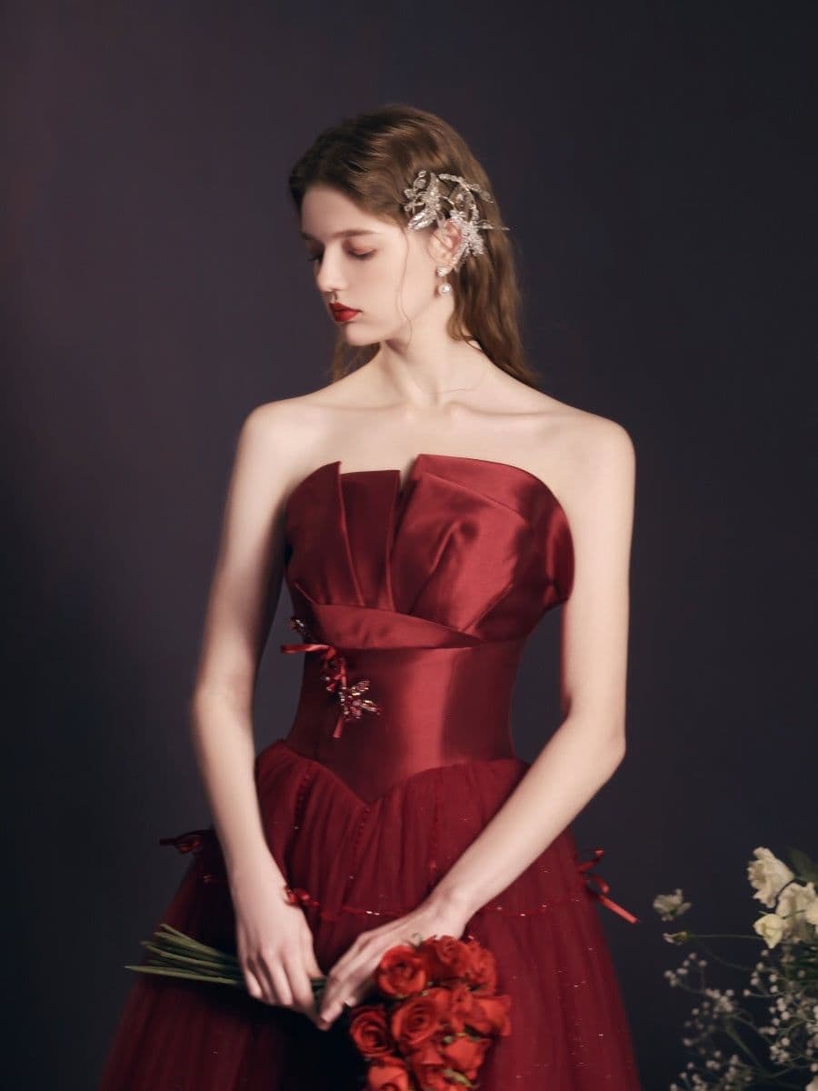 image-Red Long Dress Heavy-duty Tube Top For Women