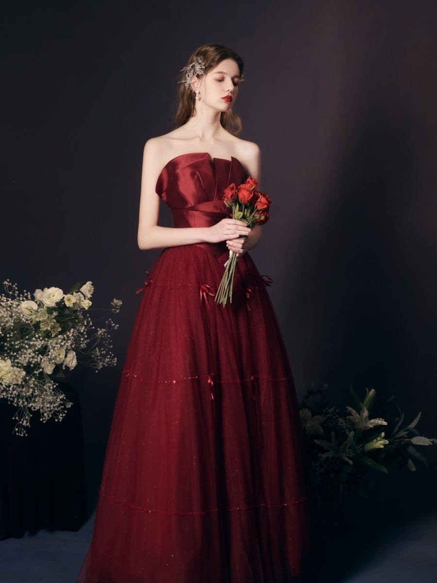 image-Red Long Dress Heavy-duty Tube Top For Women