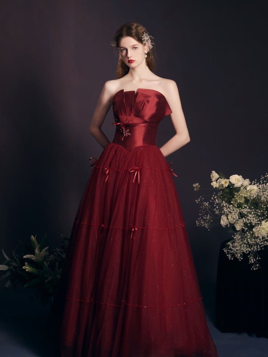 image-Red Long Dress Heavy-duty Tube Top For Women
