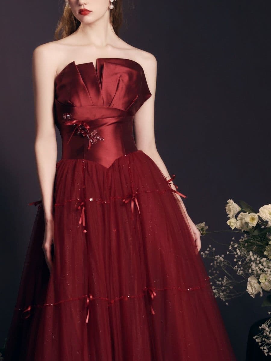 image-Red Long Dress Heavy-duty Tube Top For Women