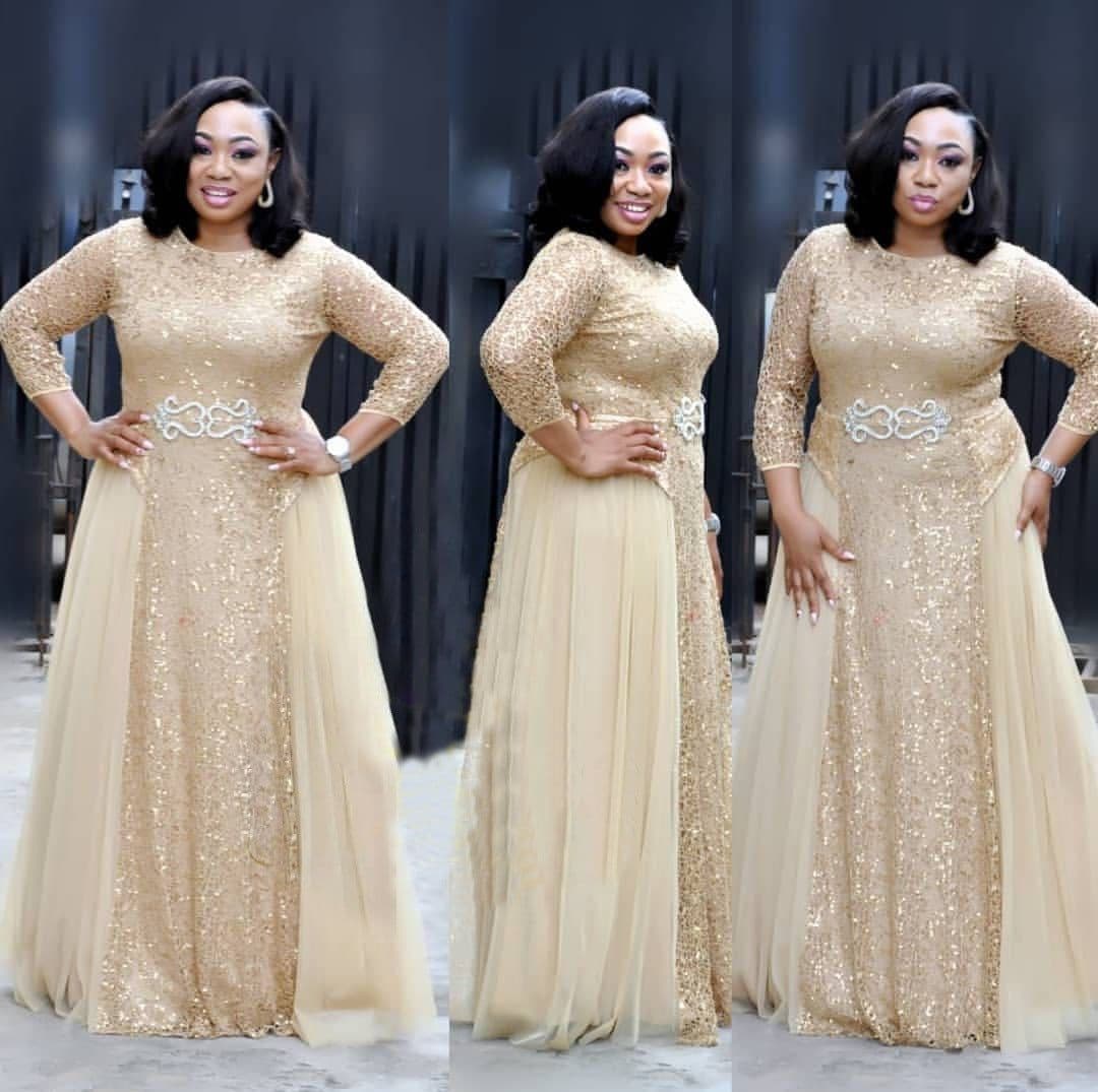 image-Round Neck Sleeve Dress Evening Party Long Dress