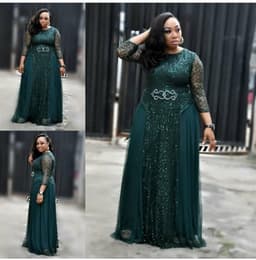 image-Round Neck Sleeve Dress Evening Party Long Dress