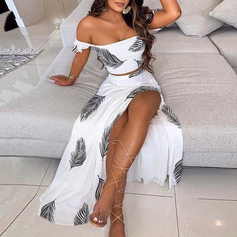 image-Summer Slim French Bohemian Print Mid-Length Retro Tube Top Suit Dress Women