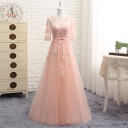 image-New Spring And Autumn Wedding Mid-Length Banquet Evening Dress In Sleeves For Girlfriends And Bridesmaid Dresses