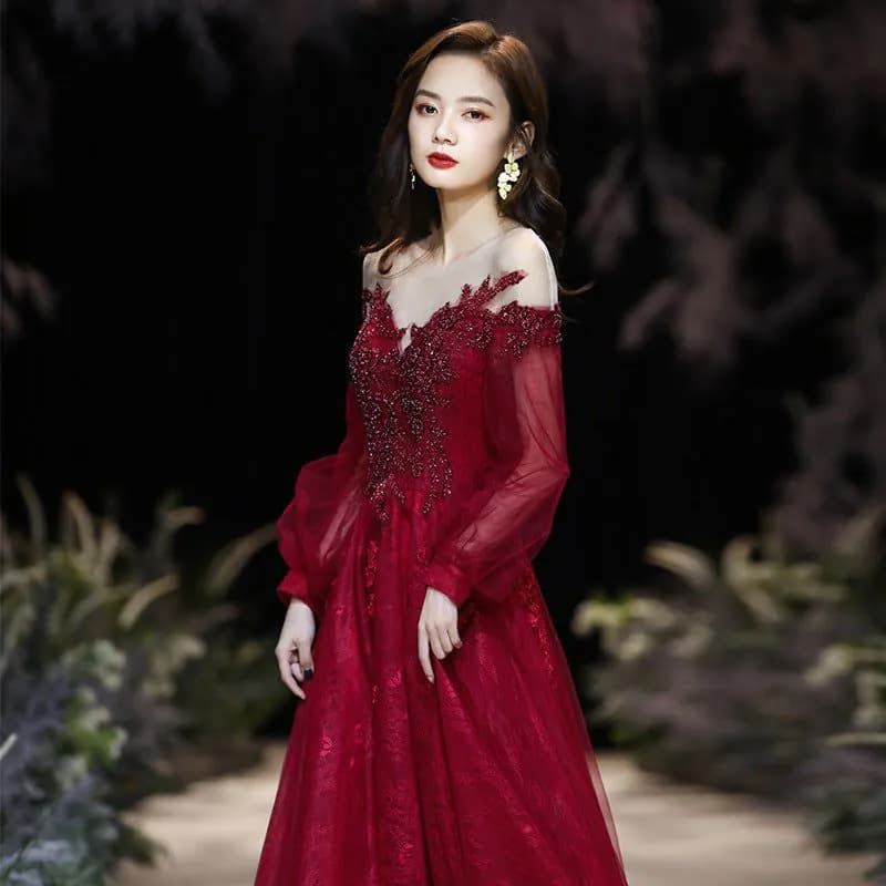image-Ladies Red Banquet Temperament Dress Skirt