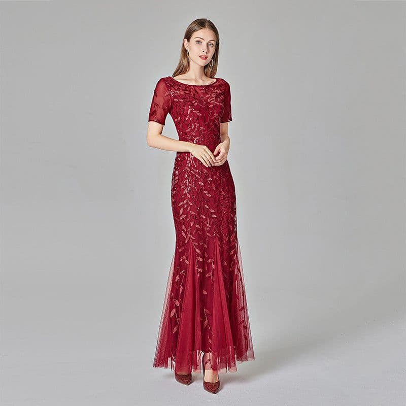 image-Large Size Evening Dress Foreign Trade Amazon Hot Sale European And American Version Pearl Mesh Fishtail Slim Sexy Women'S Clothing In Stock
