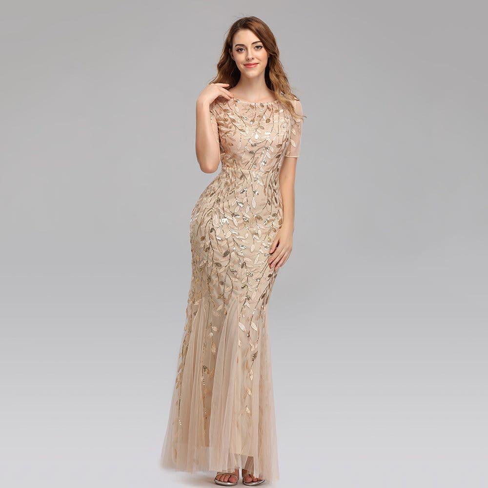 image-Large Size Evening Dress Foreign Trade Amazon Hot Sale European And American Version Pearl Mesh Fishtail Slim Sexy Women'S Clothing In Stock