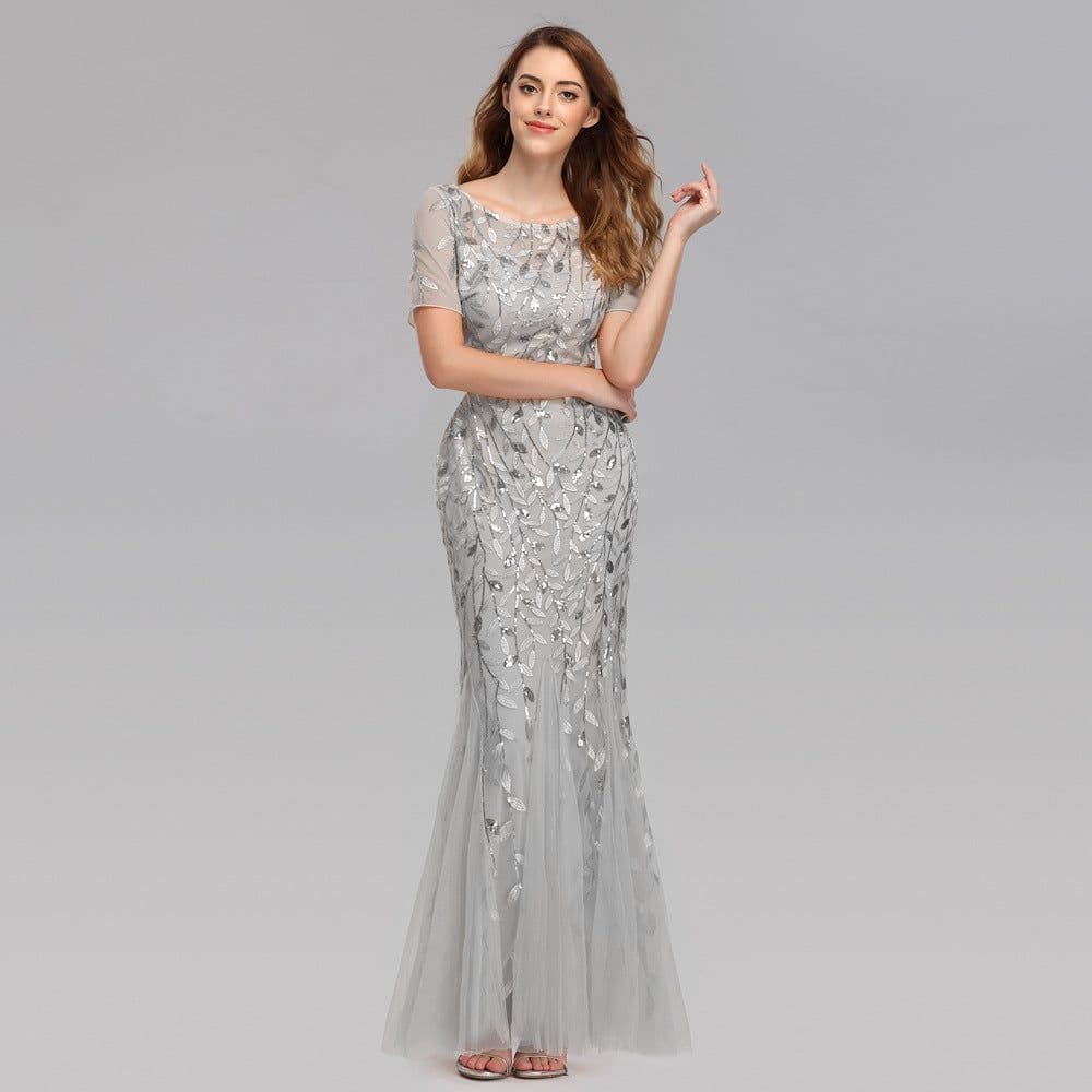image-Large Size Evening Dress Foreign Trade Amazon Hot Sale European And American Version Pearl Mesh Fishtail Slim Sexy Women'S Clothing In Stock