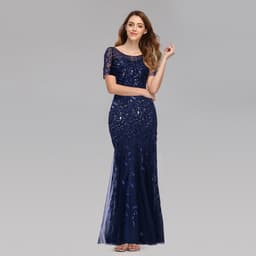 image-Large Size Evening Dress Foreign Trade Amazon Hot Sale European And American Version Pearl Mesh Fishtail Slim Sexy Women'S Clothing In Stock