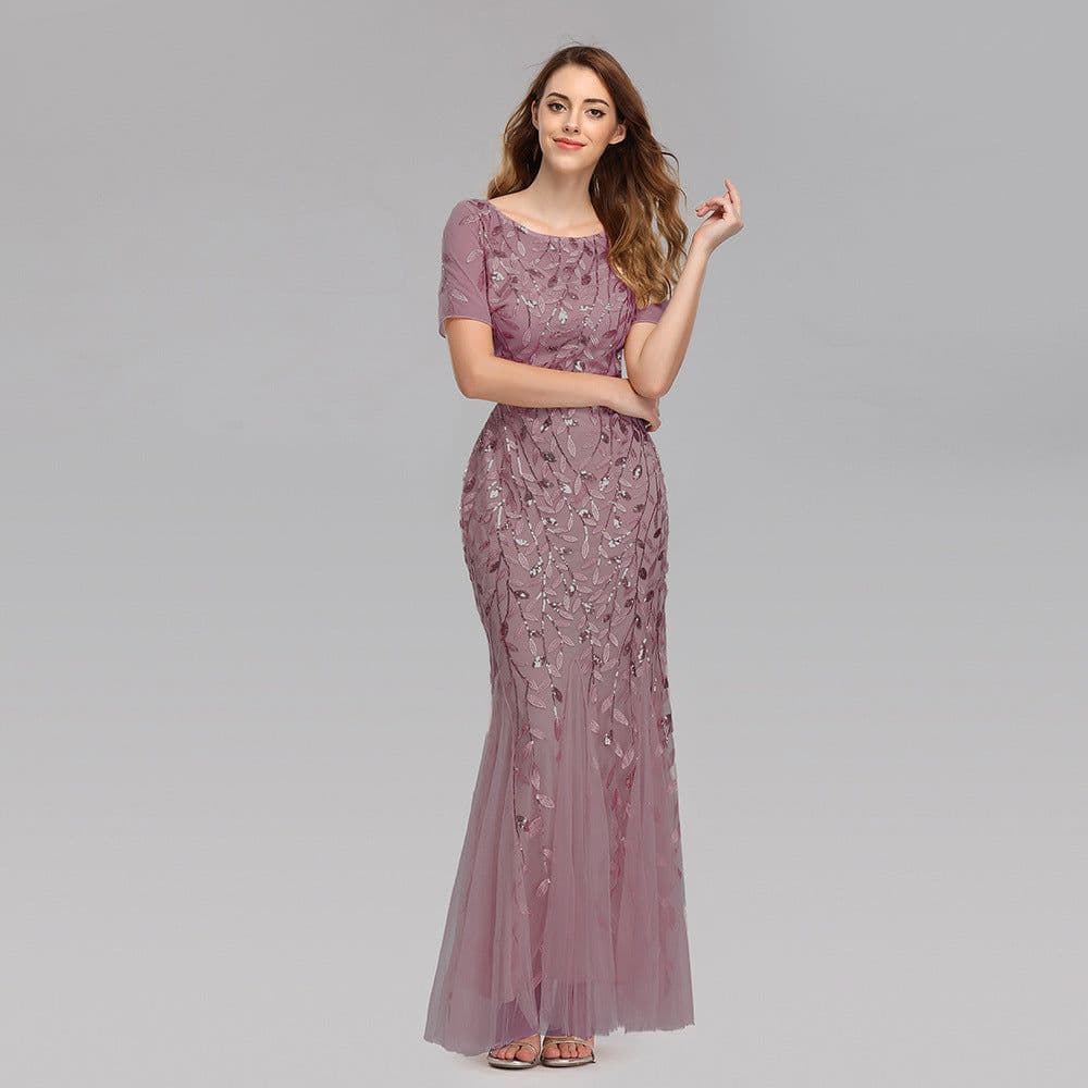 image-Large Size Evening Dress Foreign Trade Amazon Hot Sale European And American Version Pearl Mesh Fishtail Slim Sexy Women'S Clothing In Stock