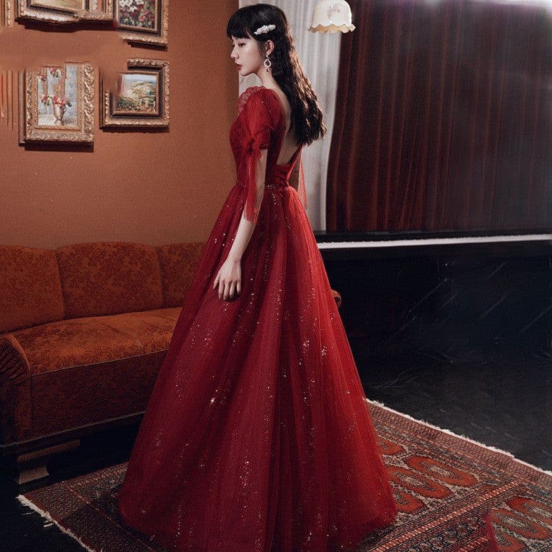 image-Female Wine Red Banquet Temperament Dress
