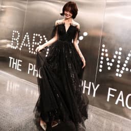 image-Women's Black Long Banquet Evening Dress