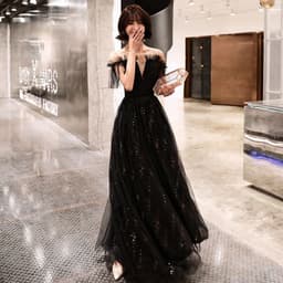 image-Women's Black Long Banquet Evening Dress