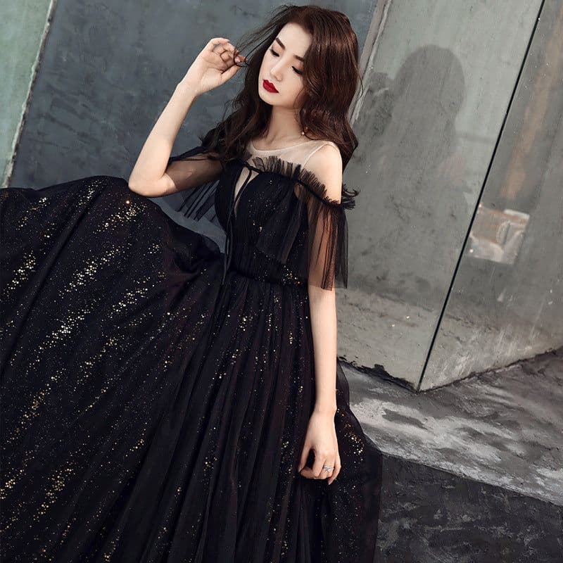 image-Ladies Banquet Black Long Evening Dress