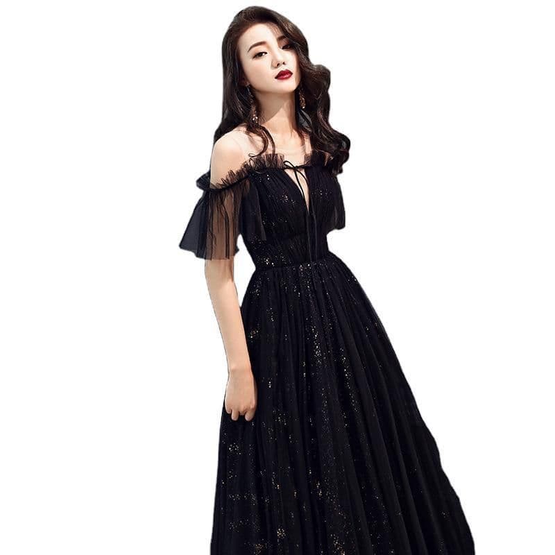 image-Ladies Banquet Black Long Evening Dress