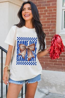 image-White Rugby Bowknot Game Day Graphic Tee