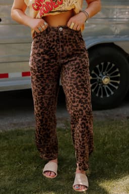 image-Brown Leopard Print Barrel Jeans - High Rise