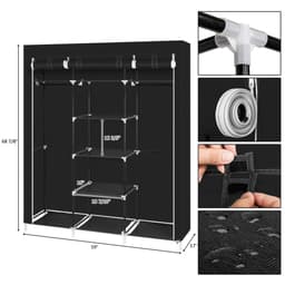 image-69" Portable Clothes Closet Non-Woven Fabric Wardrobe Double Rod Storage Organizer Black