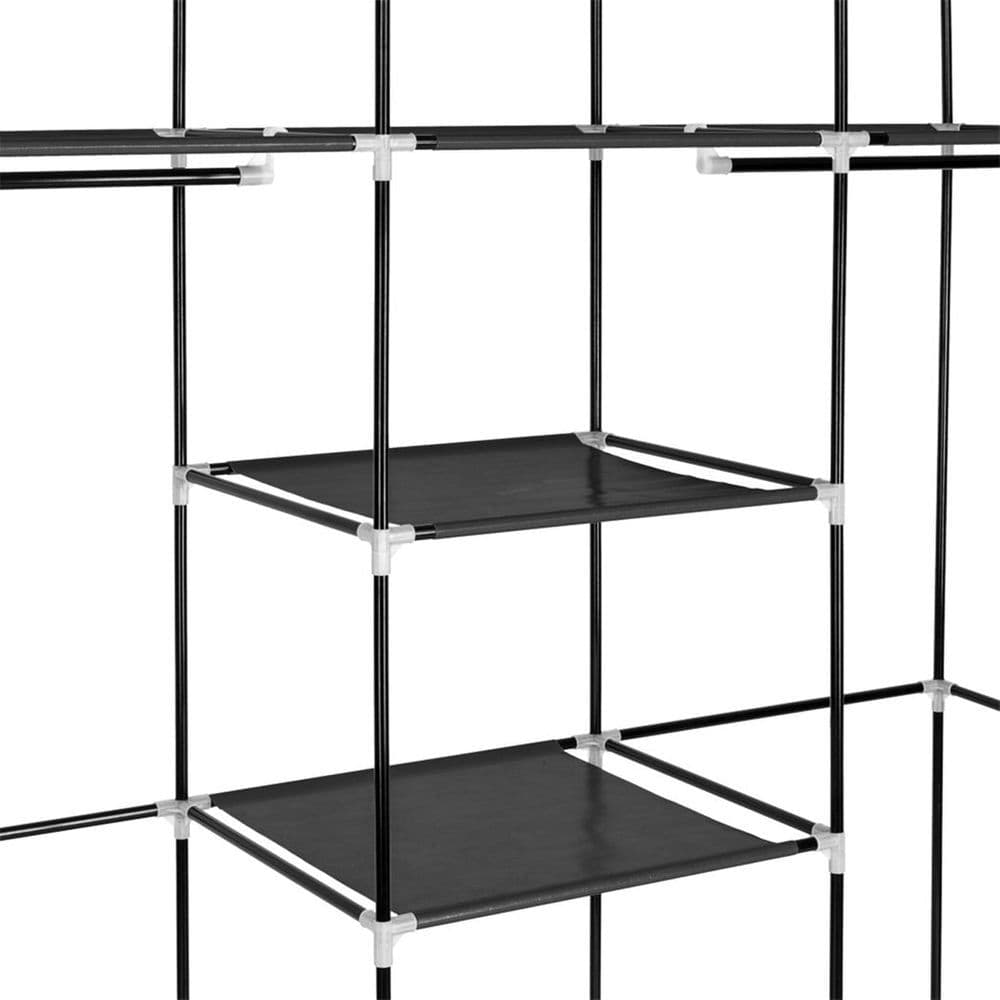 image-69" Portable Clothes Closet Non-Woven Fabric Wardrobe Double Rod Storage Organizer Black