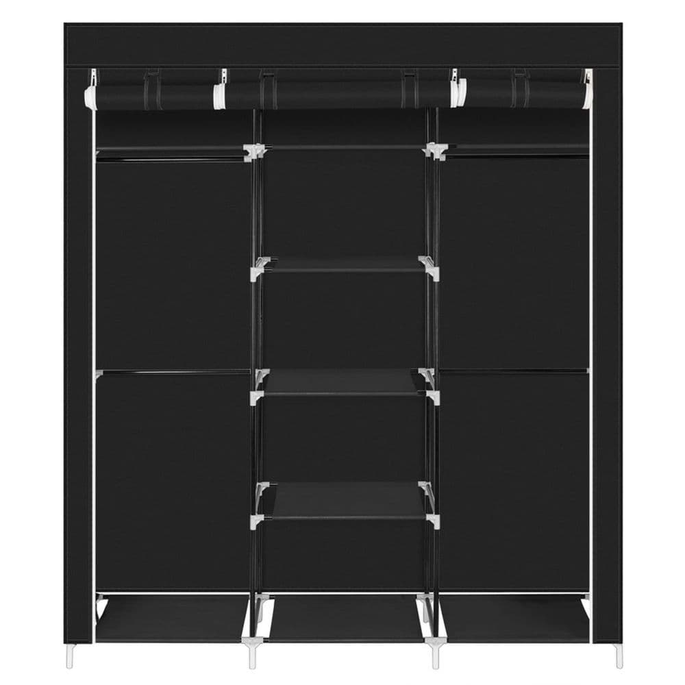 image-69" Portable Clothes Closet Non-Woven Fabric Wardrobe Double Rod Storage Organizer Black