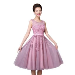 image-new mid-length pink evening dress banquet double shoulder graduation dress