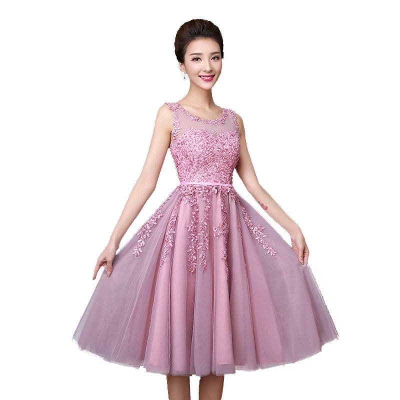image-new mid-length pink evening dress banquet double shoulder graduation dress