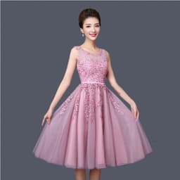 image-new mid-length pink evening dress banquet double shoulder graduation dress