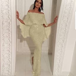 image-Ladies' Dress With Flounces Back And a Blingbling And a Slit