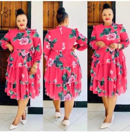 image-Plus size women's retro print long-sleeved fresh and sweet holiday style lace-up dress