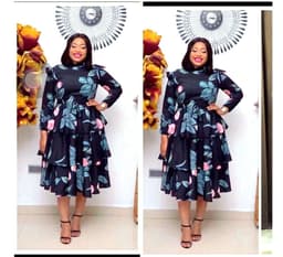 image-Plus size women's retro print long-sleeved fresh and sweet holiday style lace-up dress