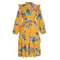 image-Plus size women's retro print long-sleeved fresh and sweet holiday style lace-up dress